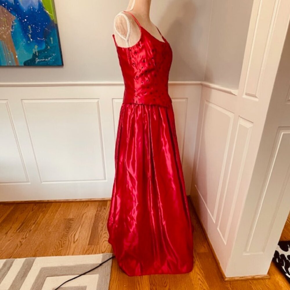 Jessica McClintock Ball Gown Vintage 90s Red Satin Corset Formal Prom 9/10 Small - Picture 5 of 14